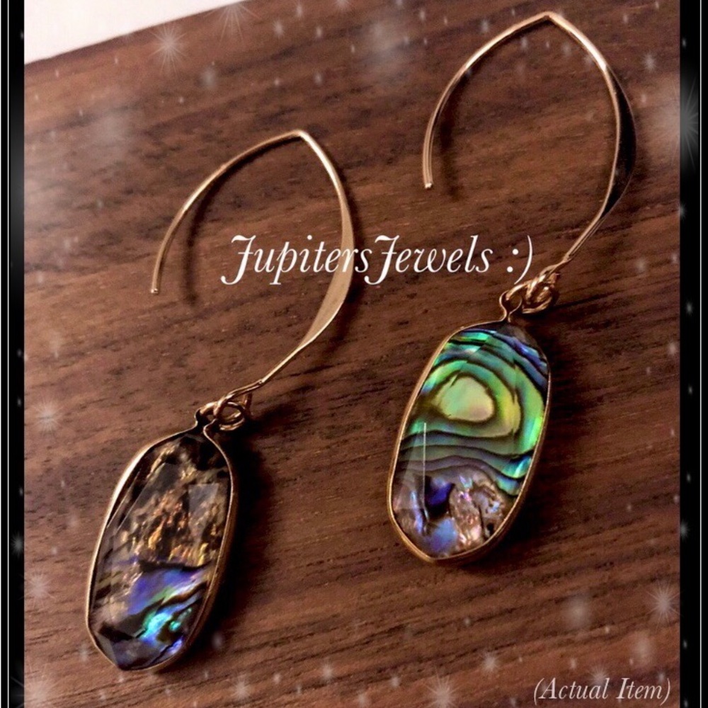 New 14k gold mother of pearl iridescent abalone stone boho shell earrings